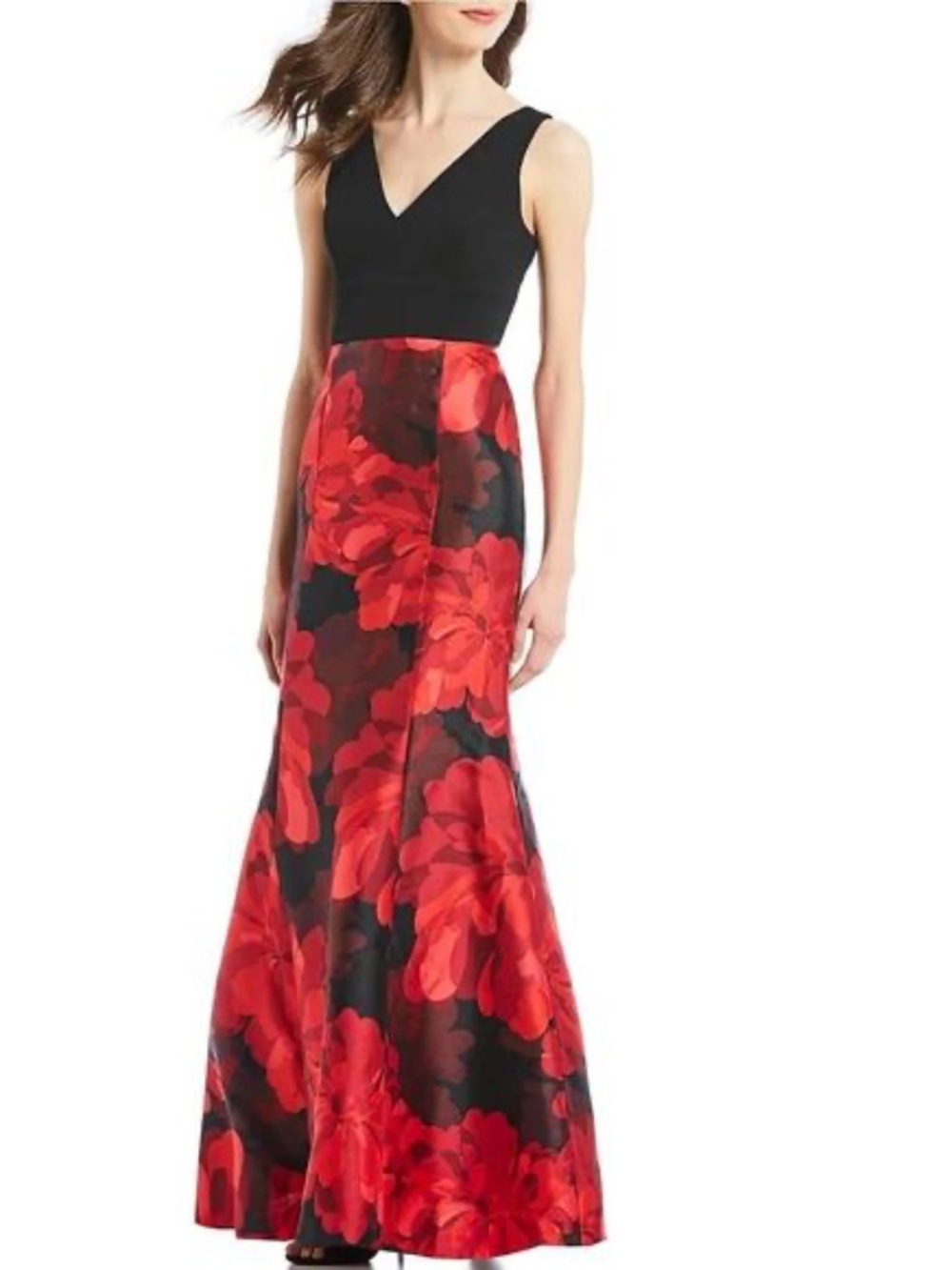 Elegant Calvin Klein Black & Red Floral Dress, Size 12